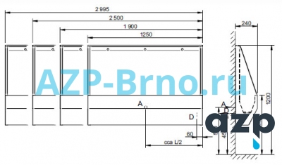 Подвесной нержавеющий писсуар-желоб BSPZ 01 AZP Brno Чехия (фото, схема)
