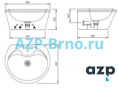 Раковина из нержавеющей стали AUM 013 AZP Brno Чехия (фото, схема) Раковина из нержавеющей стали AUM 013 AZP Brno Чехия (фото, схема)